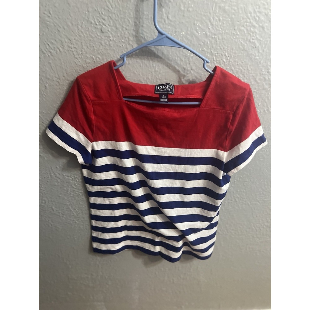Chaps Shirt Womens Blue‎ Red White Striped Top Size Large